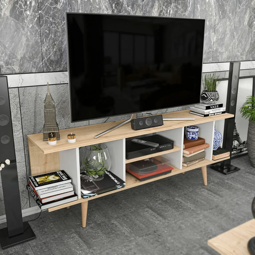 Komodinë TV Skye Decor, ngjyrë safir dhe e bardhë - 3