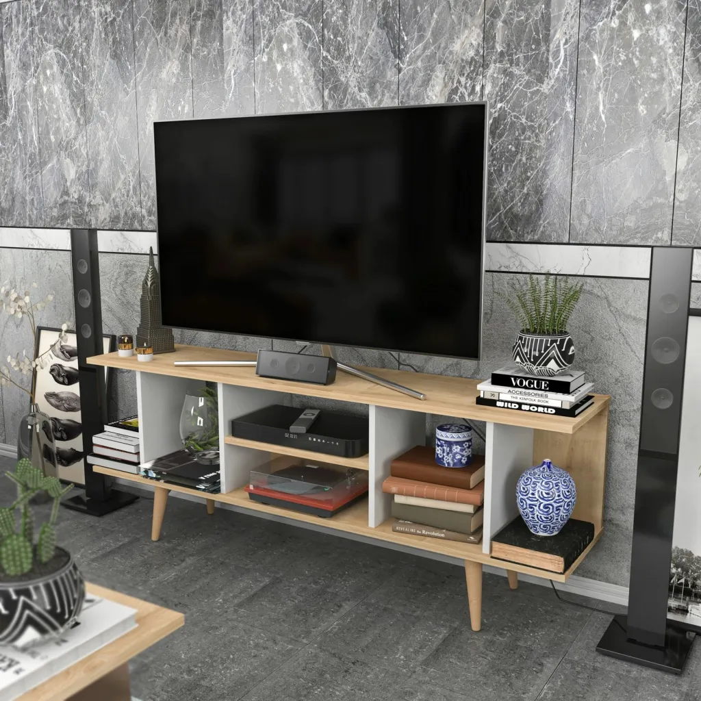 Komodinë TV Skye Decor, ngjyrë safir dhe e bardhë - 4