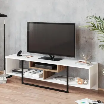 Komodë TV, Skye Decor, e bardhë, dru, e zezë, 150cm