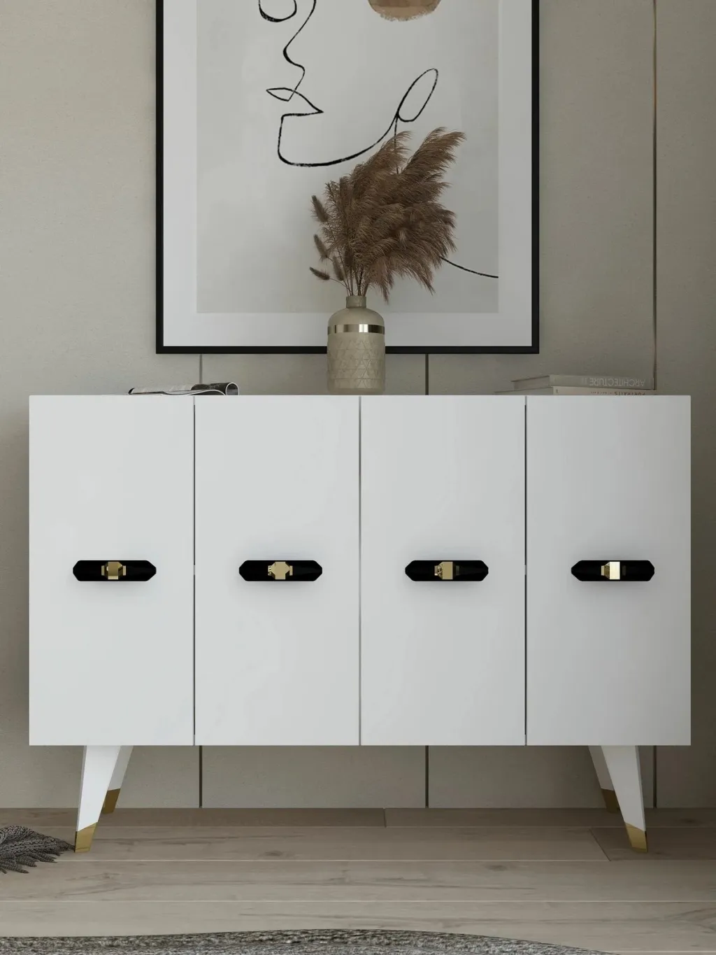 Konsol Skye Decor, Quart V, e bardhë me të artë - 1