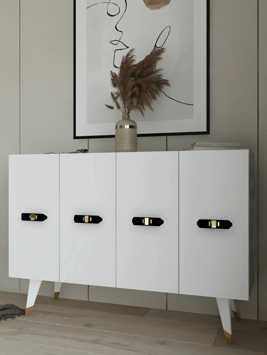 Konsol Skye Decor, Quart V, e bardhë me të artë - 2