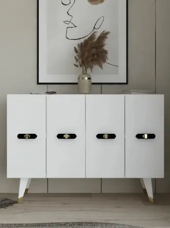 Konsol Skye Decor, Quart V, e bardhë me të artë