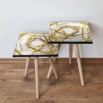 Set tavolinash ndihmëse, dy copë, Skye Decor, 2Shp101, bezhë dhe ari