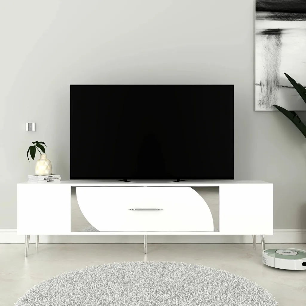Komodë TV Skye Decor, e bardhë, argjend - 1