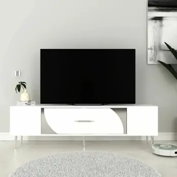 Komodë TV Skye Decor, e bardhë, argjend