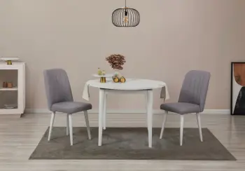 Set tavoline me karrige, e zgjatshme, 3 pjesë, Skye Decor, Vina 0701, e bardhë/gri