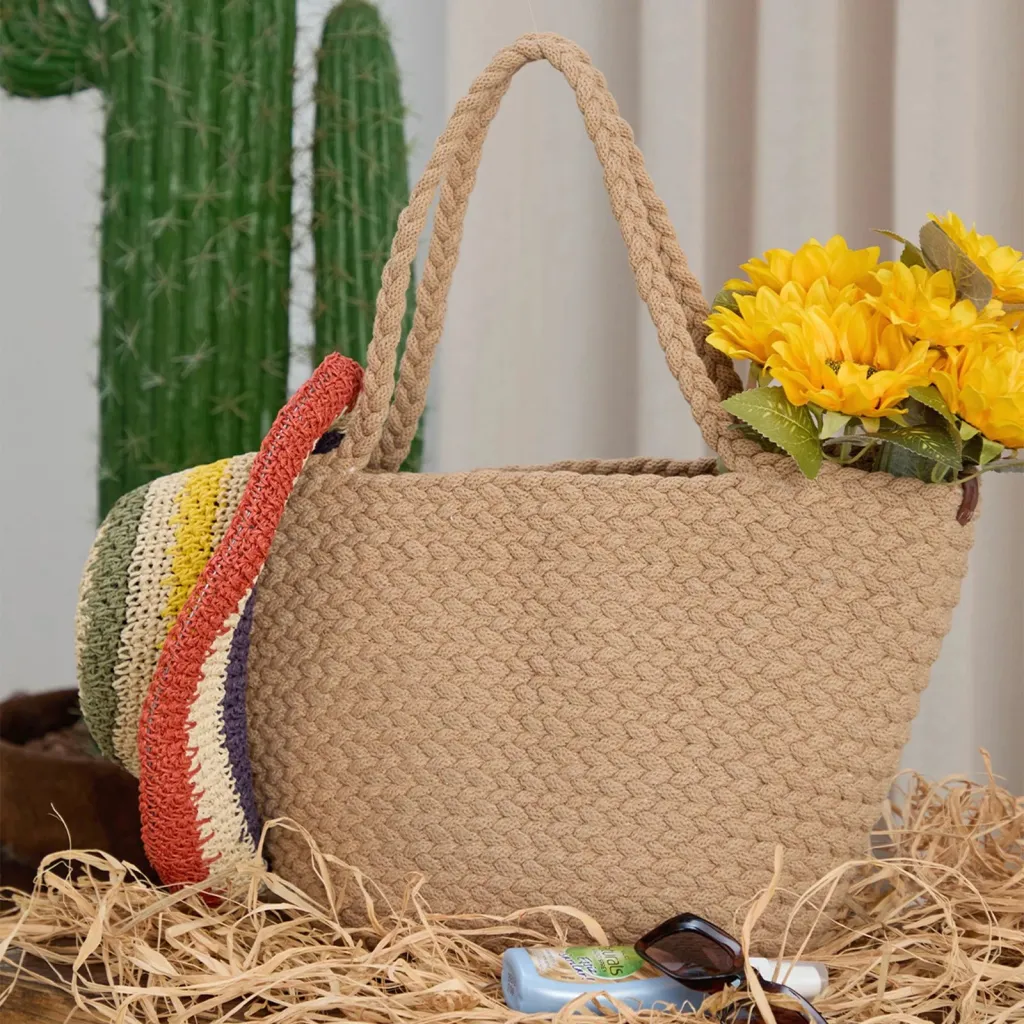 Çantë tote prej pambuku jute, ngjyrë kafe, Coco24030 - 1