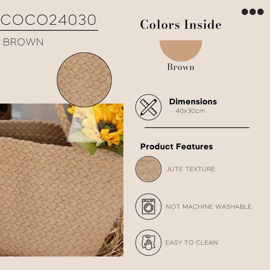 Çantë tote prej pambuku jute, ngjyrë kafe, Coco24030 - 8