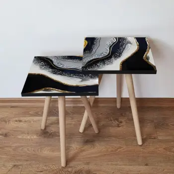 Set tavolinash ndihmëse, dy copë, Skye Decor, 2Shp285, e bardhë, e zezë, ari