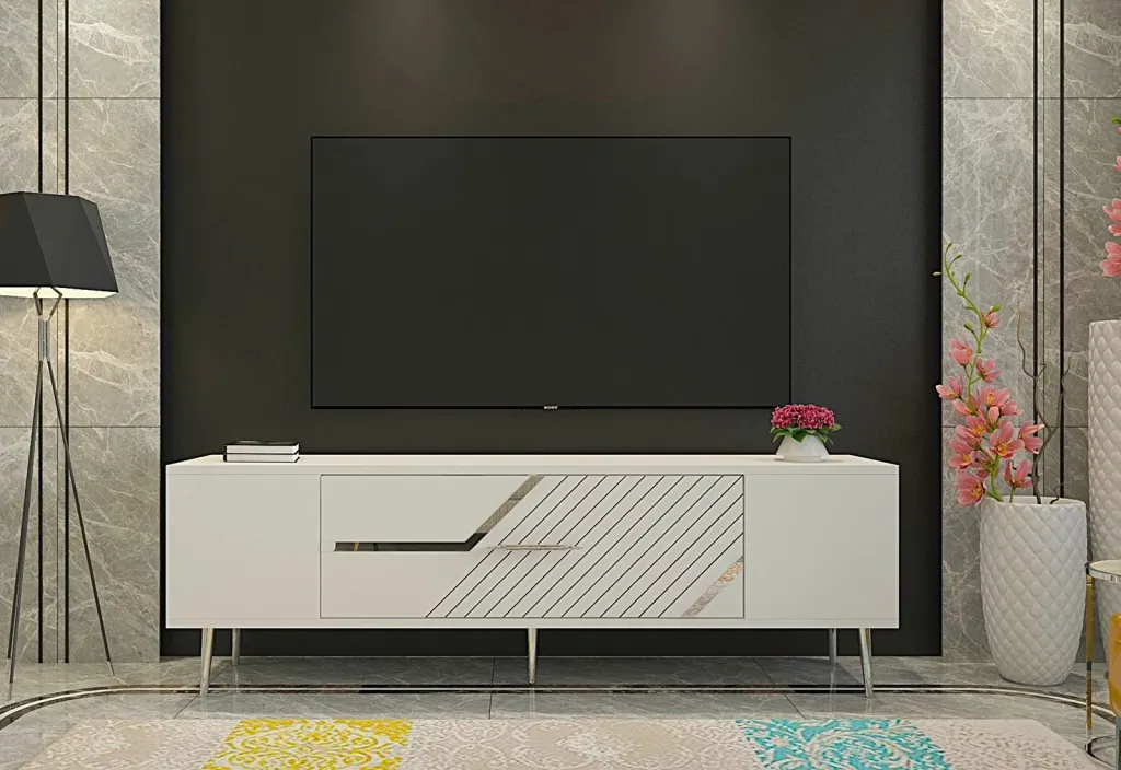 Komodë TV Skye Decor, e bardhë, argjend - 1