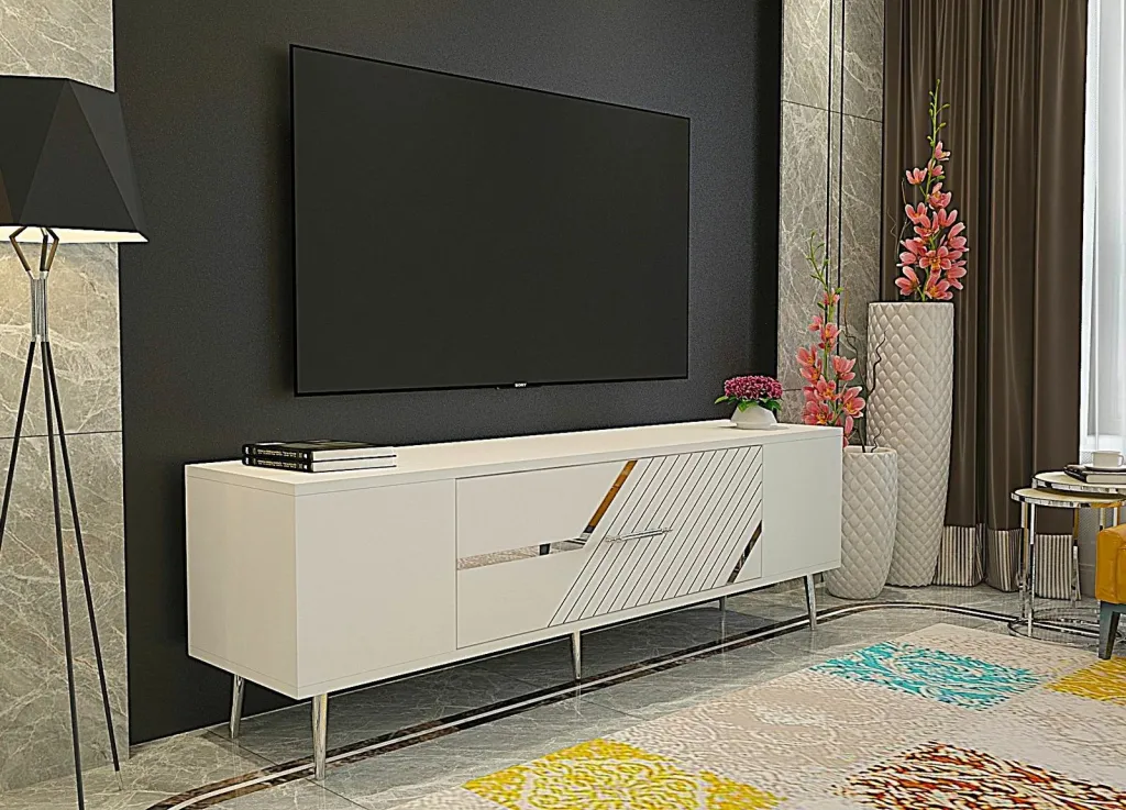 Komodë TV Skye Decor, e bardhë, argjend - 2