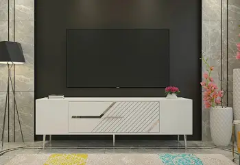 Komodë TV Skye Decor, e bardhë, argjend