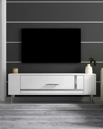 Komodë TV Skye Decor, Retrop1, e bardhë, argjend