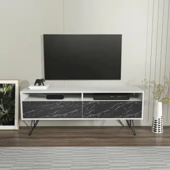 Komodë TV Skye Decor, e bardhë, e zezë