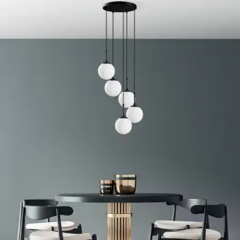 Llambë tavani Opviq, Orbital, e zezë, 5 sfera, 40x40x115cm