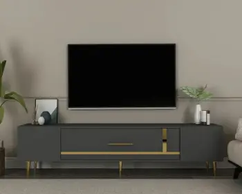 Komodë për TV, ngjyrë antracit dhe ari, Skye Decor, Dekop1