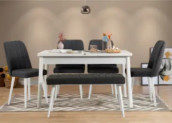 Tavolinë me karrige, set 6 pjesësh, ngjyrë e bardhë dhe antracit, Skye Decor, zgjatje
