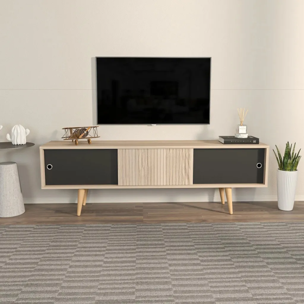Komodinë TV Skye Decor, ngjyrë lis dhe e zezë - 1