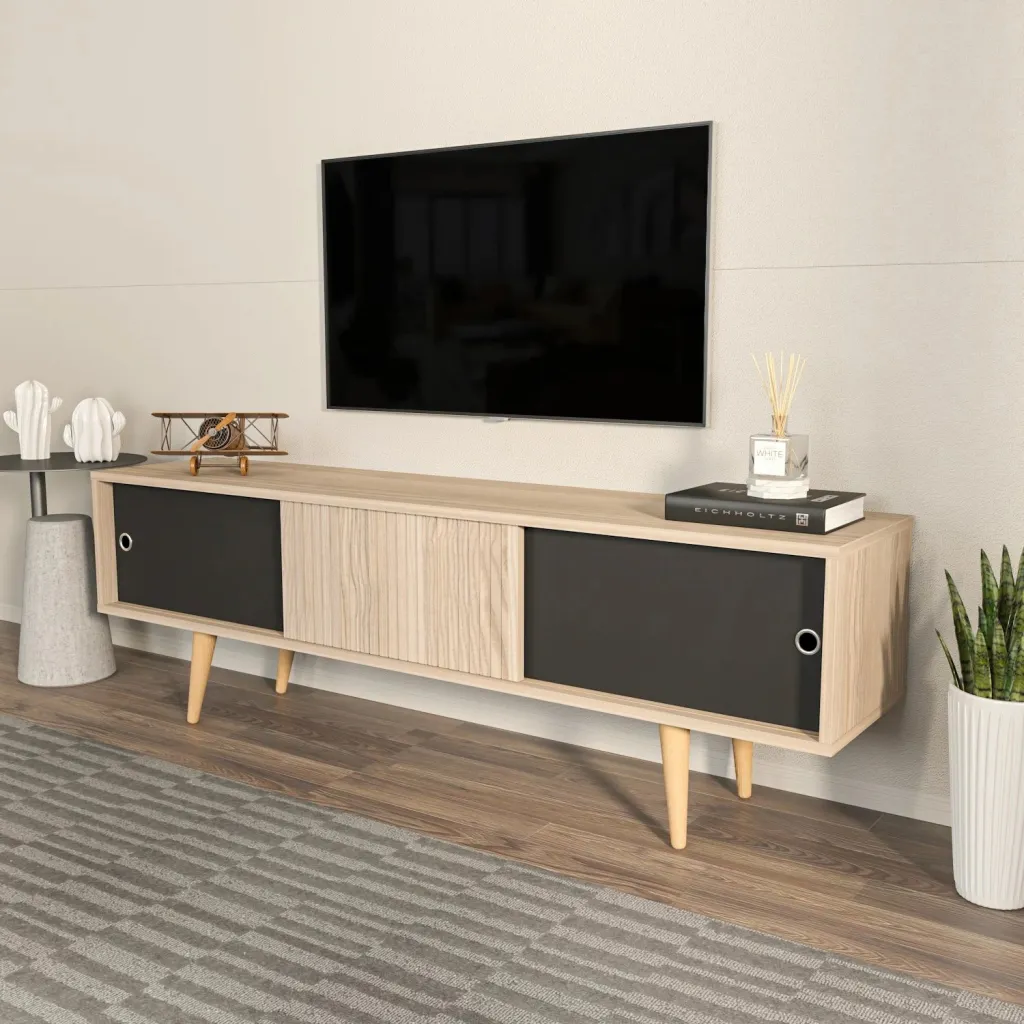 Komodinë TV Skye Decor, ngjyrë lis dhe e zezë - 2
