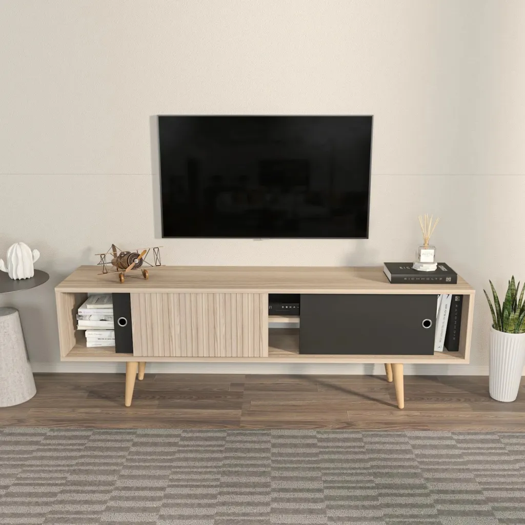Komodinë TV Skye Decor, ngjyrë lis dhe e zezë - 3
