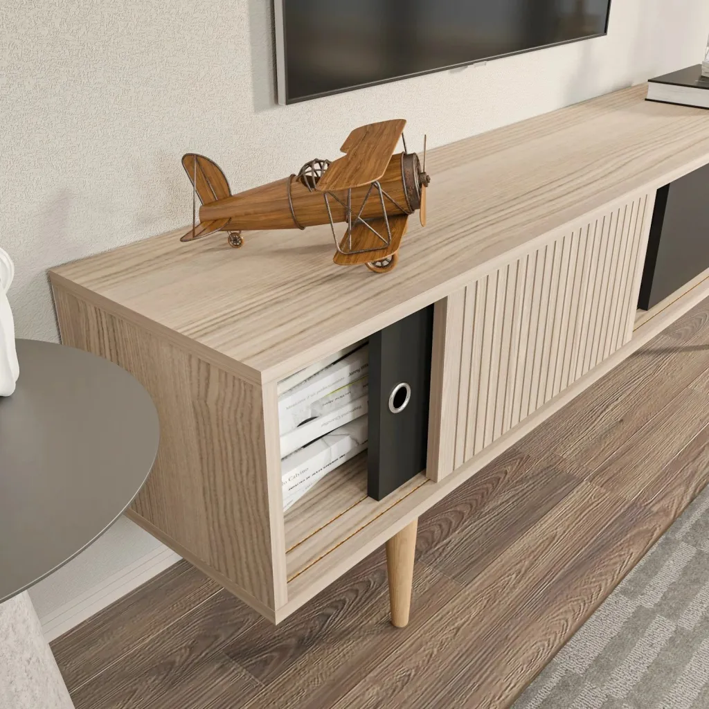 Komodinë TV Skye Decor, ngjyrë lis dhe e zezë - 4