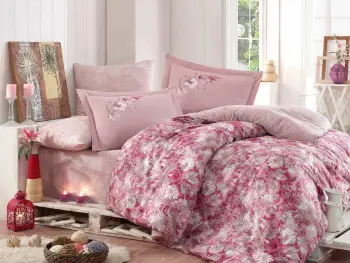 Set mbulesë për jorgan dopio, satin, L'essentiel, Romina, rozë