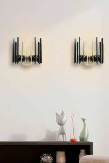 Set llamba muri Opviq, model ZigZag, e zezë, 2 copë, 20x24x22cm
