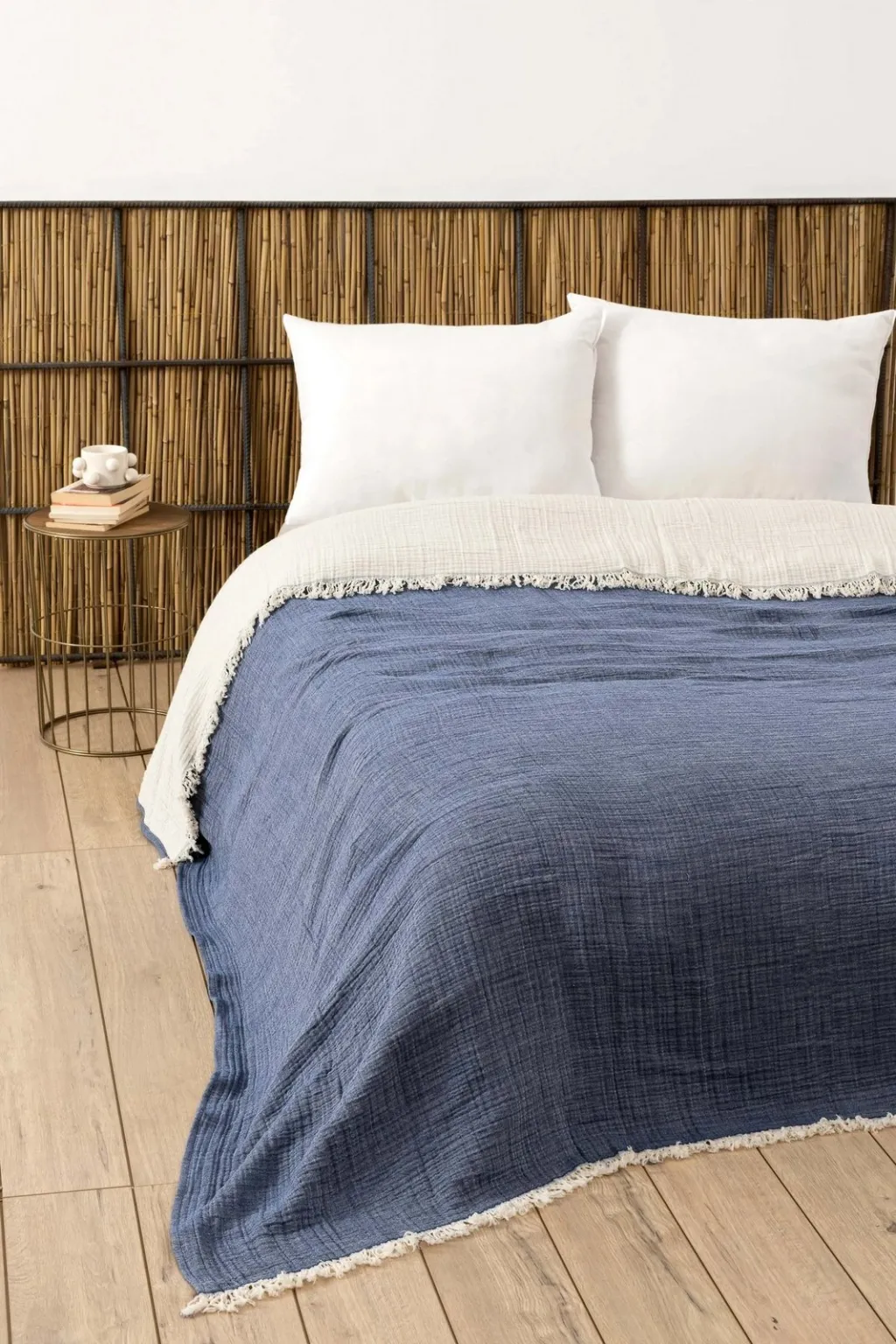 Përparëse dopio për shtrat, muslin, ngjyrë blu e errët, 230x250cm - 1