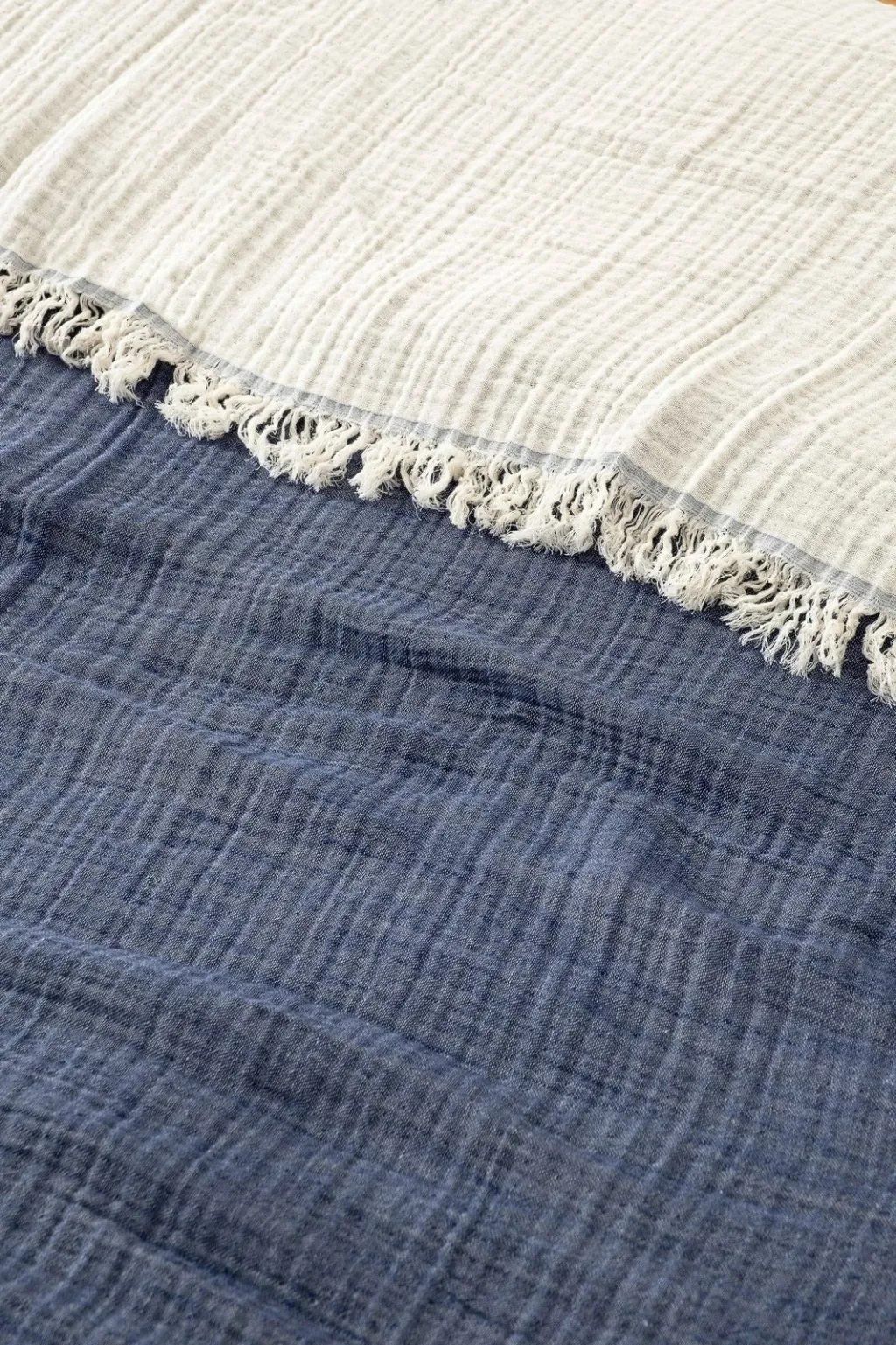 Përparëse dopio për shtrat, muslin, ngjyrë blu e errët, 230x250cm - 2