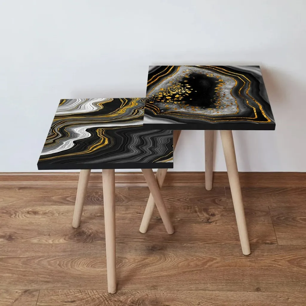 Set tavolinash ndihmëse, dy copë, ngjyrë e zezë, ari, e bardhë, Skye Decor, 2Shp415 - 1