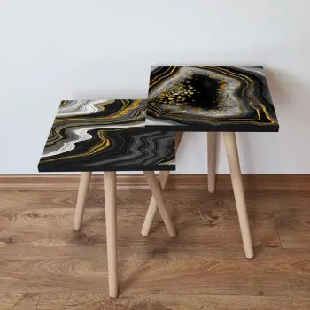 Set tavolinash ndihmëse, dy copë, ngjyrë e zezë, ari, e bardhë, Skye Decor, 2Shp415