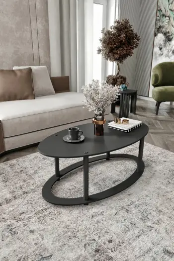 Tavolinë kafeje Skye Decor, formë elips, ngjyrë e zezë