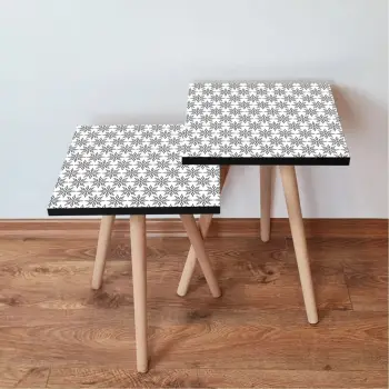 Set tavolina të ndërlidhura, 2 copë, Skye Decor, 2Shp10, e zezë dhe e bardhë
