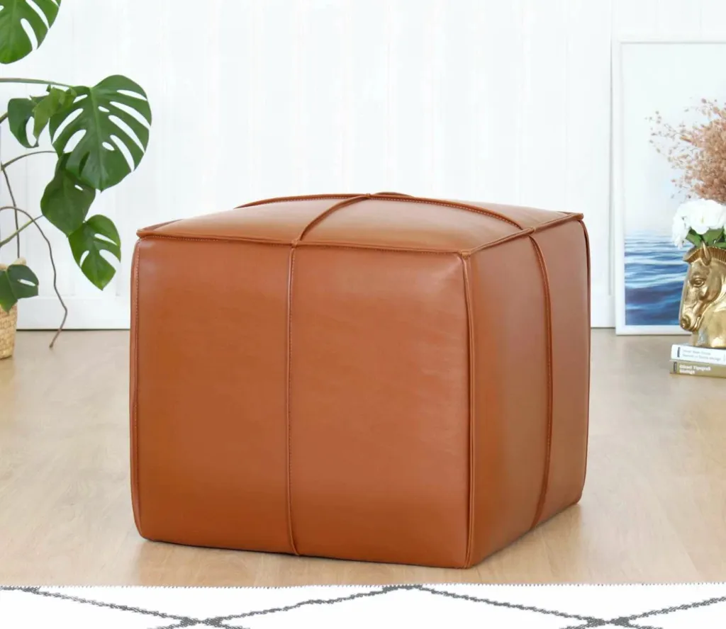 Puf lëkure PU, ngjyrë tan, Atelier del Sofa, Ottowel - 1