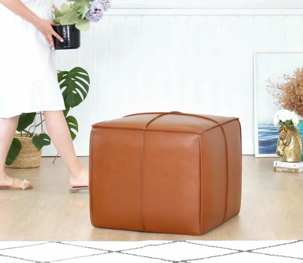 Puf lëkure PU, ngjyrë tan, Atelier del Sofa, Ottowel - 4