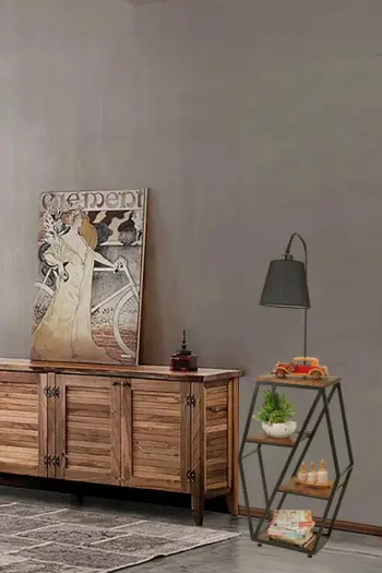 Llambë dyshemeje Opviq, 8527-3, trup metalik, raft librash prej druri, ngjyrë e zezë
