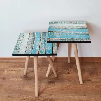 Set tavolinash ndihmëse, ngjyrë kaltër dhe e bardhë, Skye Decor, 2 copë, 2Shp6
