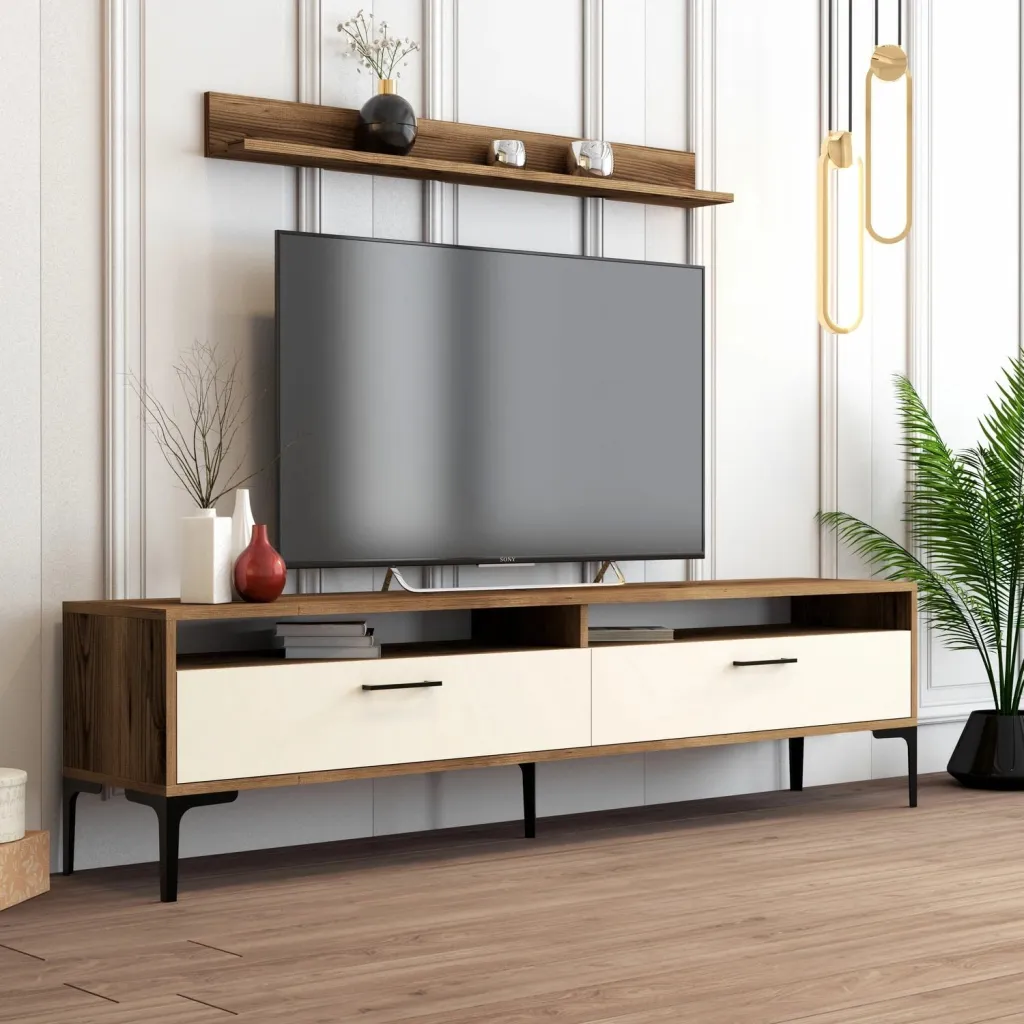 Konsolë TV Skye Decor, Istanbul, ngjyrë arre dhe krem - 2