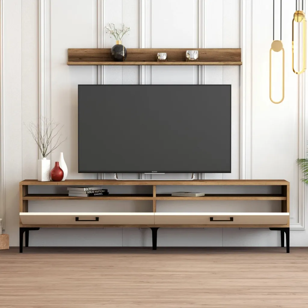 Konsolë TV Skye Decor, Istanbul, ngjyrë arre dhe krem - 3