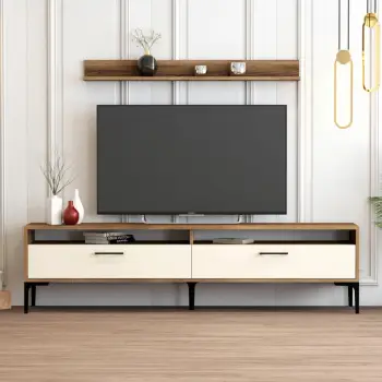 Konsolë TV Skye Decor, Istanbul, ngjyrë arre dhe krem