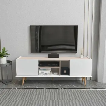 Komodë TV Skye Decor, e bardhë, bezhë, Ekvador