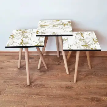 Set tavolinash ndihmëse (3 copë), Skye Decor, 3Shp228, e bardhë dhe ari