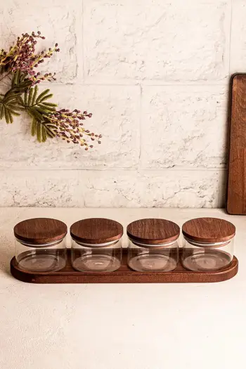 Set tasash prej qelqi me kapak druri, 9 copë, Hermia Concept, Doria 5