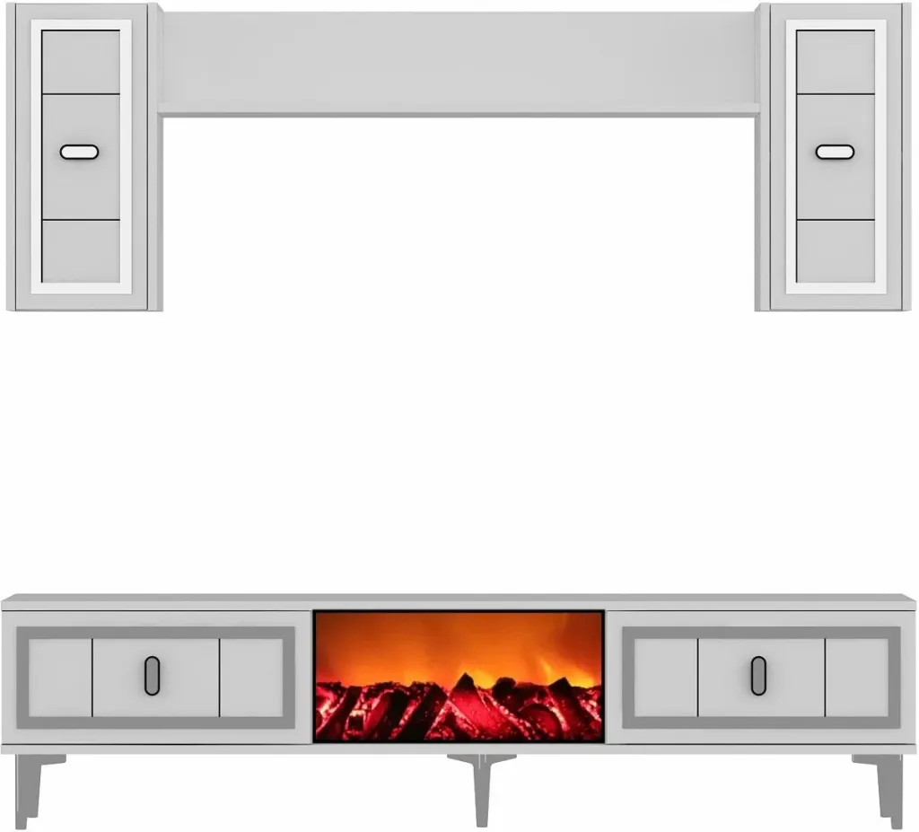 Njësi TV Skye Decor, oxhak Orion, e bardhë, argjend - 3