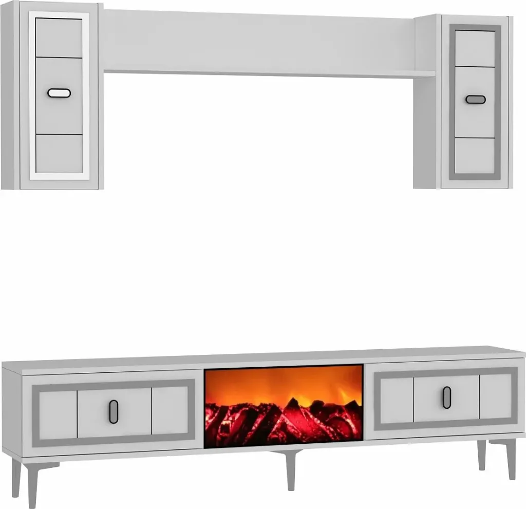 Njësi TV Skye Decor, oxhak Orion, e bardhë, argjend - 4