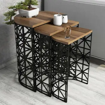 Set tavolinash ndihmëse (3 copë), Skye Decor, metal ferforje, ngjyrë arre