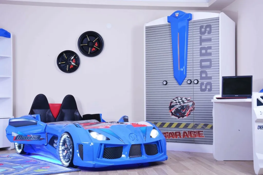 Krevat veturë për fëmijë, ngjyrë e kaltër, Skye Decor, Mnv3 - 6