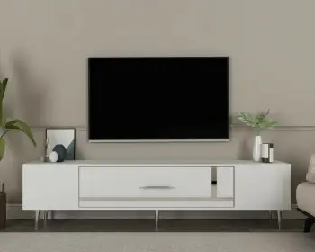 Komodë TV Skye Decor, e bardhë, argjendtë, Dekop1