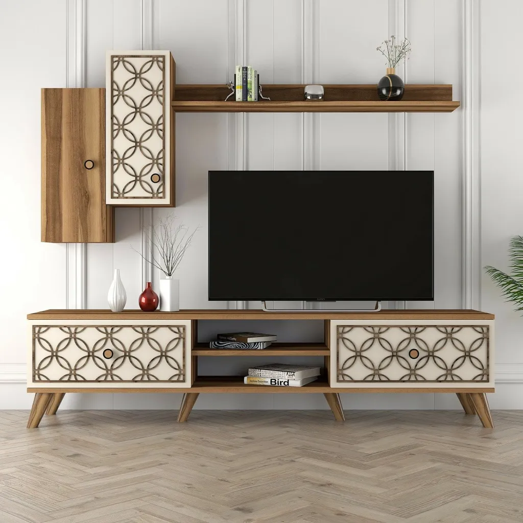 Njësi TV Skye Decor, klasë S, ngjyrë arre, krem - 1