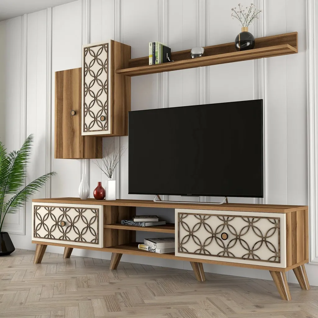Njësi TV Skye Decor, klasë S, ngjyrë arre, krem - 2